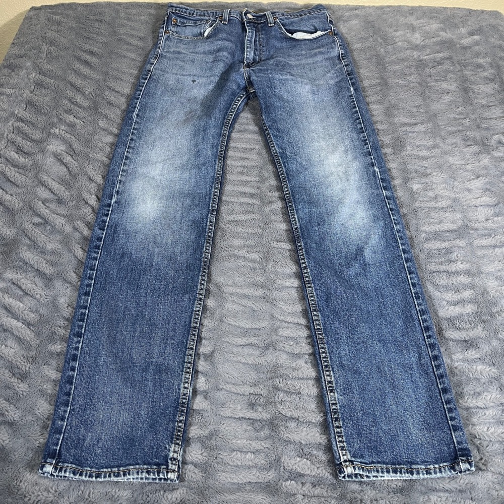 Levis 505‎ Regular Fit Straight Leg Blue Jeans 34x32 Medium Wash Altered Inseam